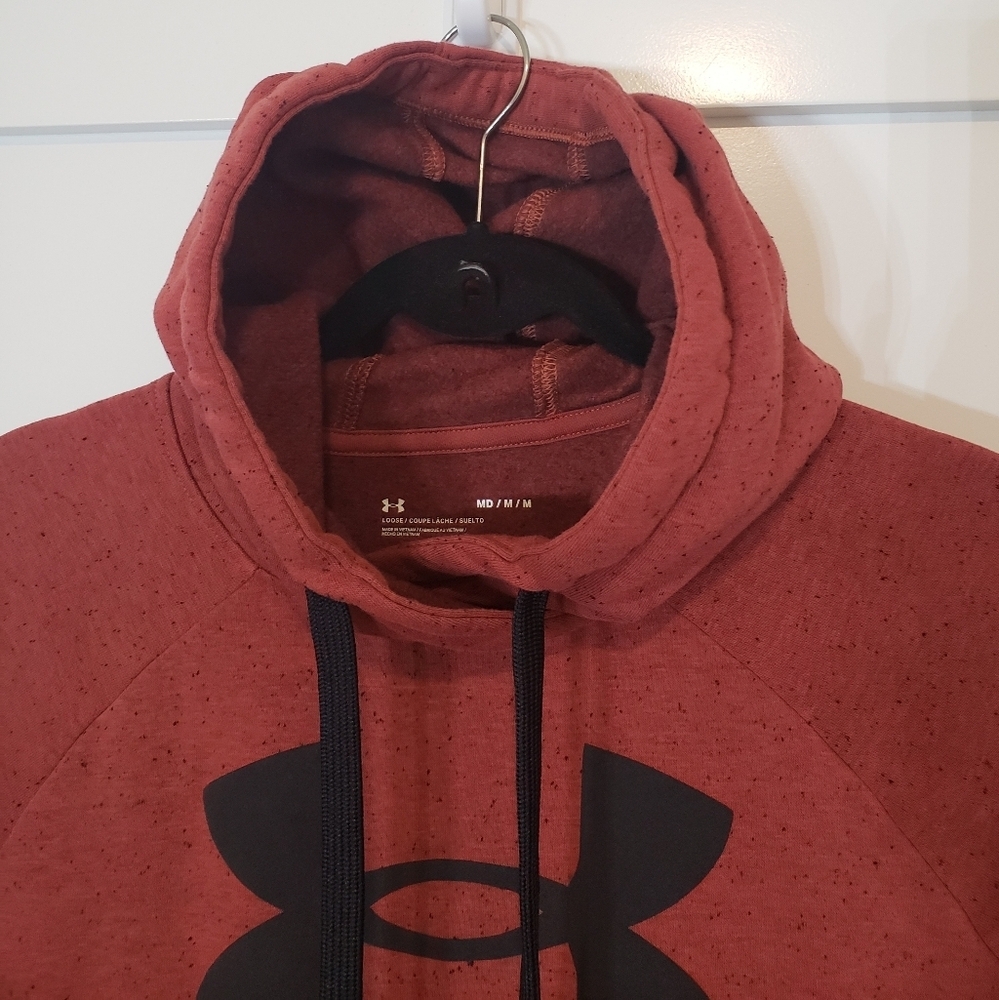 Under Armour Loose Logo Hoodie Cinnamon & Black Specs Kangaroo Pocket Sz Medium - Picture 2 of 15